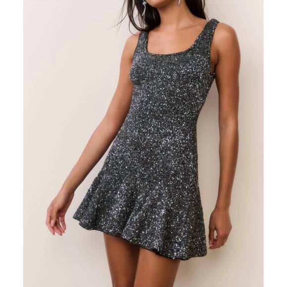 LOVESHACKFANCY Dresses & Skirts - NEW LOVESHACKFANCY sarajane sequin stretch knit mini dress in black